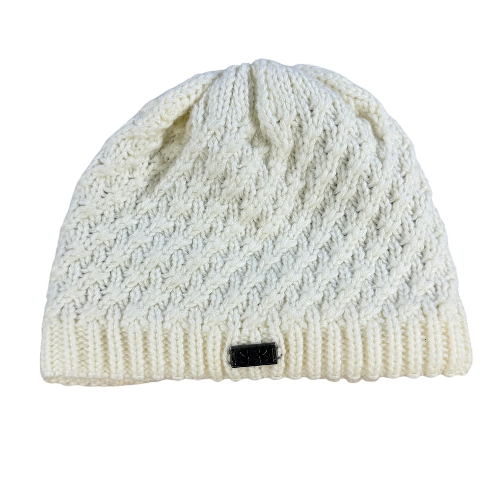 Under Armour Beanie Women OSFA White Knit Fleece Lined Winter‎ Hat Cable Ribbed